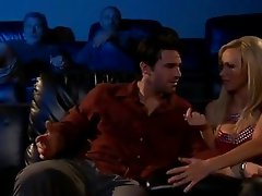 Naughty blonde bitch Nikki Benz gets a sly slit slam in the cinema