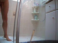 Big wooden bat in ass under the shower with enema