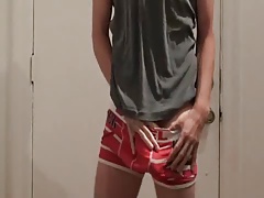 boy with red panties cum