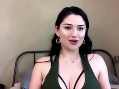 Full natural curvy babe Alyx Star shows striptease and enjoys webcam masturbation