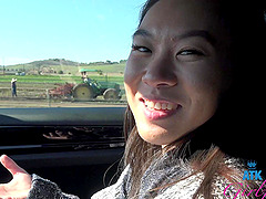 Shy Asian stranger Kimmy Kimm loves posing for the camera outdoors