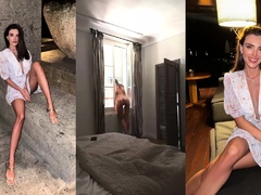Sexy slender amateur brunette caught naked on hidden cam
