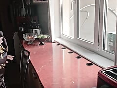 Romantic sex in the kitchen after his wife prepares his lunch
