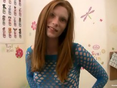 Skinny ginger teen with perky tits loves to tease