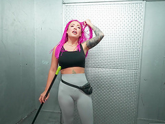 Misha Maver with pink hair enjoys while getting penetrated