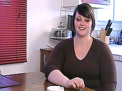 Fabulous bbw with big tits enjoys flirting in the kitchen