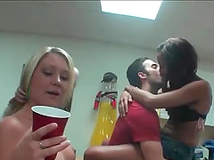 Nasty college girls drink and strip at a party