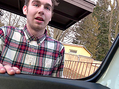 Rough MMF threesome in the car with Rita Black wearing fishnet