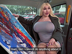 Bibi Bugatti with enormous tits gets fucked in the back of a car