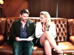 Wild fucking on the leather sofa with horny MILF Phoenix Marie