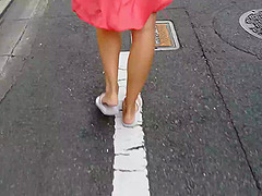 Mistress walking bare feet  in public